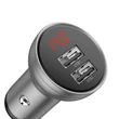 Kép 1/8 - Baseus autós töltő kijelzővel, 2x USB, 4.8A, 24W (ezüst)