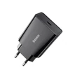 Kép 1/11 - Baseus speed mini gyorstöltő, USB + USB-C, PD, 3A, 20 W (fekete)