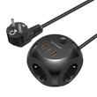 Kép 1/2 - Blitzwolf BW-PC1 hálózati töltő 3 AC csatlakozóval, 2x USB, 1x USB-C (fekete)