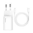 Kép 1/9 - Baseus Super Si gyorstöltő 1C 20W, USB-C-Lightning kábellel, 1m (fehér)