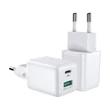 Kép 1/8 - Joyroom fali gyorstöltő (EU csatlakozó), USB / USB Typ C, 30W, Power Delivery, QuickCharge 3.0, AFC FCP, fehér (L-QP303)