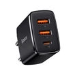 Kép 1/6 - Baseus kompakt gyorstöltő, 2xUSB, USB-C, PD, 3A, 30 W (fekete)