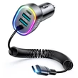Kép 1/8 - Joyroom 4 az 1-ben gyors autós töltő PD, QC3.0, AFC, FCP USB C típusú kábellel 1.6m 60W fekete (JR-CL19)