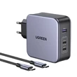 Kép 1/3 - UGREEN CD289 hálózati töltő, 2x USB-C, 1x USB-A, GaN, 140W, 2m kábel (ezüst)