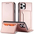Kép 2/8 - Mágnes kártya tok iPhone 12 tok kártya pénztárca kártya állvány rózsaszín