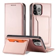 Kép 5/8 - Mágneses kártya tok iPhone 13 tok kártya pénztárca kártya állvány rózsaszín