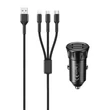 Kép 1/2 - Remax RCC236 Autós töltő 2x USB,  2.4A (fekete) + 3 az 1-ben kábel