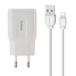 Kép 1/4 - Remax RP-U22 Fali töltő  2x USB, 2,4A (fehér) + Lightning kábel