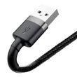 Kép 5/6 - Baseus Lightning Cafule iPhone Adat- és töltőkábel 1.5A 2m Szürke + Fekete (CALKLF-CG1)
