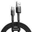 Kép 1/6 - Baseus Micro USB Cafule Adat- és töltőkábel 2.4A 1m Szürke + Fekete (CAMKLF-BG1)