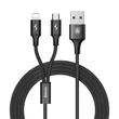 Kép 2/2 - Baseus 2 az 1-ben Micro USB és Lightning 3A kábel 1,2 m - Fekete (CAML-SU01)