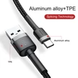 Kép 4/6 - Baseus Type-C USB C Cafule Adat- és töltőkábel 3A 0.5m Szürke + Fekete (CATKLF-AG1)