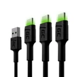 Kép 1/5 - Green Cell Kábel Szett 3x GC Ray USB-C 200 cm-es USB Adat és töltőkábel zöld LED világítás Ultra Charge gyors töltés QC 3.0 támogatás