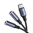 Kép 1/4 - Ugreen USB Type C - 2x 3,5 mm mini jack adapter kábel elosztó 20 cm - Szürke (30732)