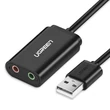 Kép 1/6 - Ugreen külső USB hangkártya 3.5mm mini jack hangerőszabályzóval 15cm - Fekete (30724)