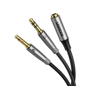 UGREEN AV193 AUX audio splitter fejhallgató + mikrofon 3,5 mm-es mini jack kábelhez (szürke)