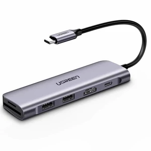 Ugreen 6w1 multifunkcionális HUB USB Type C - 2x USB 3.2 Gen 1 / USB Type C tápellátás 100 W / HDMI 4K / SD és micro SD (TF) kártyaolvasó szürke (CM195 70411)