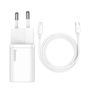 Baseus Super Si gyorstöltő 1C 20W, USB-C-Lightning kábellel, 1m (fehér)