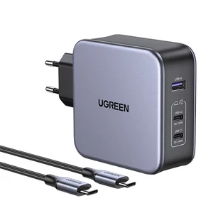 UGREEN CD289 hálózati töltő, 2x USB-C, 1x USB-A, GaN, 140W, 2m kábel (ezüst)