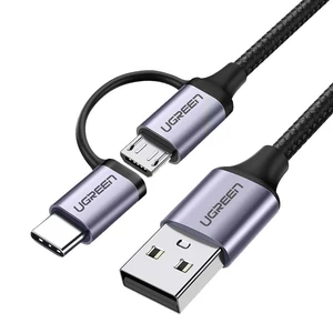 Ugreen USB - micro USB / USB Type C 2in1 adat és töltőkábel 2,4A 1m - Fekete (30875)