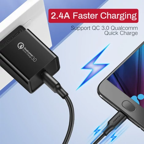 USB-Mikro USB kábel UGREEN QC 3.0 2.4A 1.5m (fehér)
