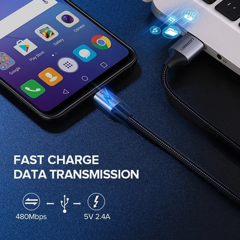 USB-Mikro USB kábel UGREEN QC 3.0 2.4A 1.5m (fehér)
