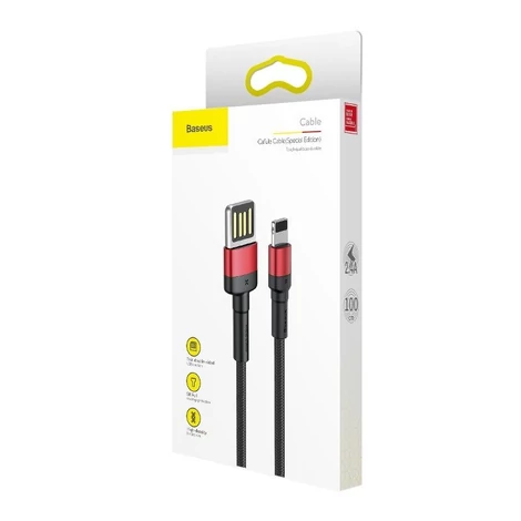 4A 1 m-es Lightning USB-kábel (kétoldalas) (fekete és piros)