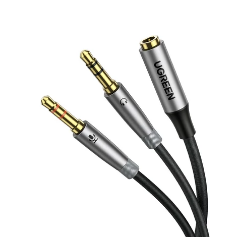UGREEN AV193 AUX audio splitter fejhallgató + mikrofon 3,5 mm-es mini jack kábelhez (szürke)