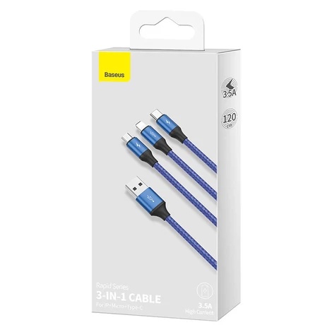 Baseus Rapid Series 3-in-1 cable USB-C For M+L+T  1.2m Blue
