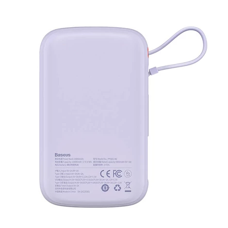 Powerbank Baseus Qpow Pro USB-C kábellel, USB-C, USB, 10000mAh, 22.5W (lila)