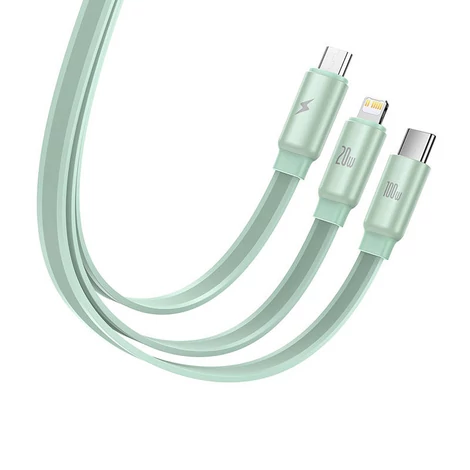 Baseus Traction 3 az 1-ben USB-C / Lightning / Micro 100W 1.7m kábel (zöld)
