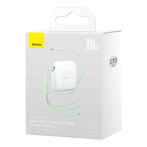 Baseus Traction 3 az 1-ben USB-C / Lightning / Micro 100W 1.7m kábel (zöld)