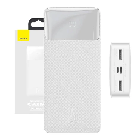 Baseus Bipow Powerbank, 20000mAh, 15W (fehér)