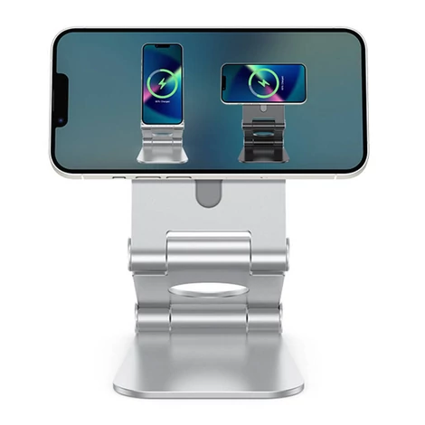 Phone stand with charger holder for iPhone 12 Omoton MS02 (silver)