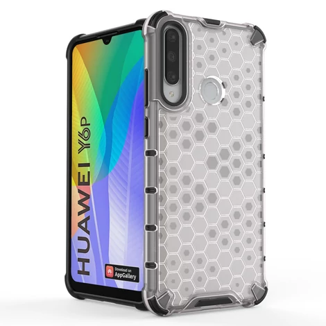 Honeycomb Case armor cover with TPU Bumper for Huawei Y6p transparent