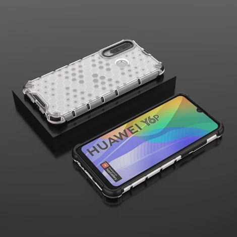 Honeycomb Case armor cover with TPU Bumper for Huawei Y6p transparent