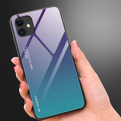 Gradient Glass Durable Cover with Tempered Glass Back iPhone 12 mini pink-purple