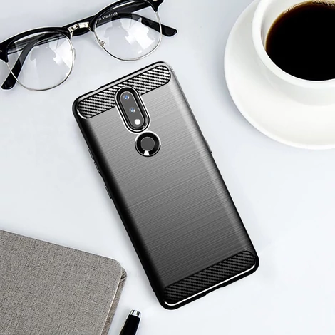 Carbon Case Flexible Cover TPU Case for Nokia 2.4 black
