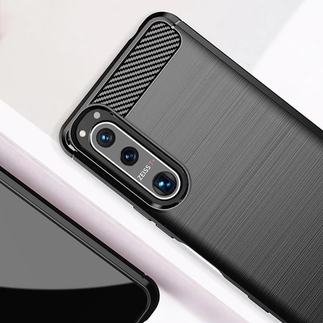 Carbon Case Flexible Cover TPU Case for Sony Xperia 5 III black