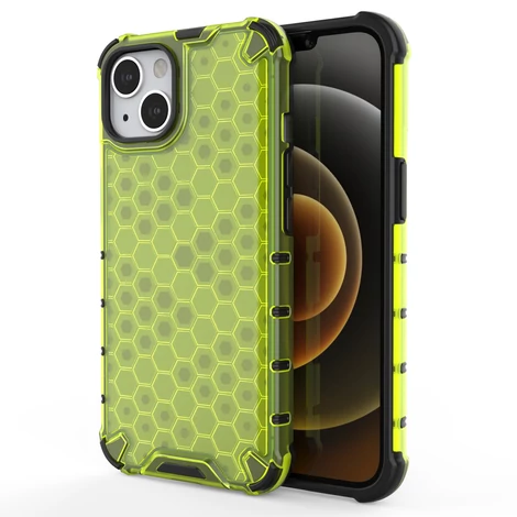 Honeycomb Case armor cover with TPU Bumper for iPhone 13 green