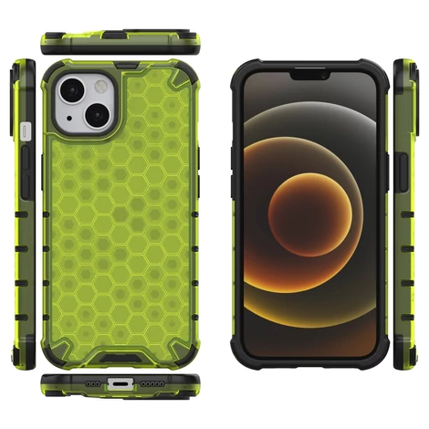 Honeycomb Case armor cover with TPU Bumper for iPhone 13 green
