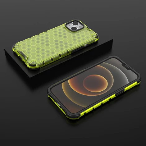 Honeycomb Case armor cover with TPU Bumper for iPhone 13 green