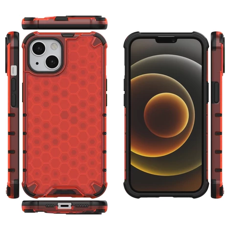 Honeycomb Case armor cover with TPU Bumper for iPhone 13 red
