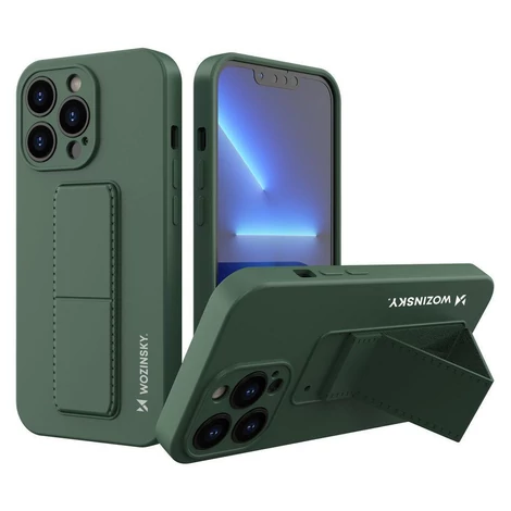 Wozinsky Kickstand Case silicone case with stand for iPhone 13 dark green