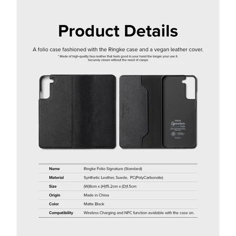 Ringke Folio Signature Flip Leather Case for Samsung Galaxy S22 Black (FSS119R263)