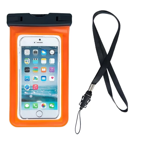 Waterproof pouch phone purse on the pool orange