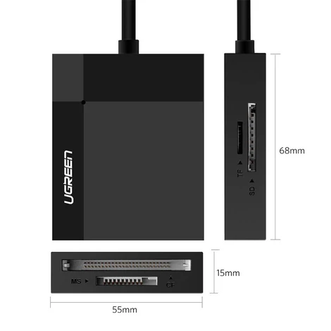 Ugreen USB 3.0 SD / micro SD / CF / MS memóriakártya-olvasó fekete (30231)