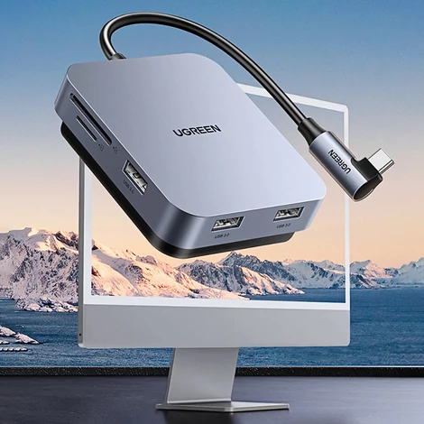 UGREEN 60377 USB-C Hub, 5-in-1 Adapter, 3x USB, SD/TF (Szürke)
