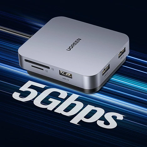 UGREEN 60377 USB-C Hub, 5-in-1 Adapter, 3x USB, SD/TF (Szürke)