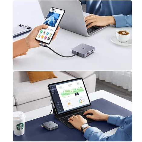 UGREEN 60377 USB-C Hub, 5-in-1 Adapter, 3x USB, SD/TF (Szürke)